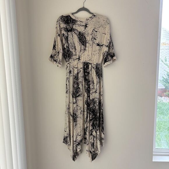 En Créme V Neck Splatter Print Shark Bite Dress Size Small Boho Funky Y2K Size S - Picture 3 of 14